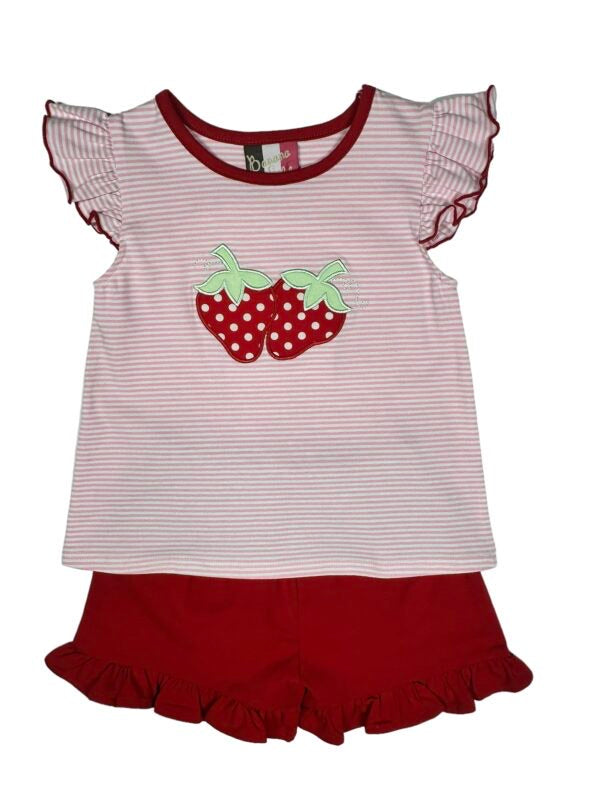 Banana Split Strawberry Applique A/S Short Set