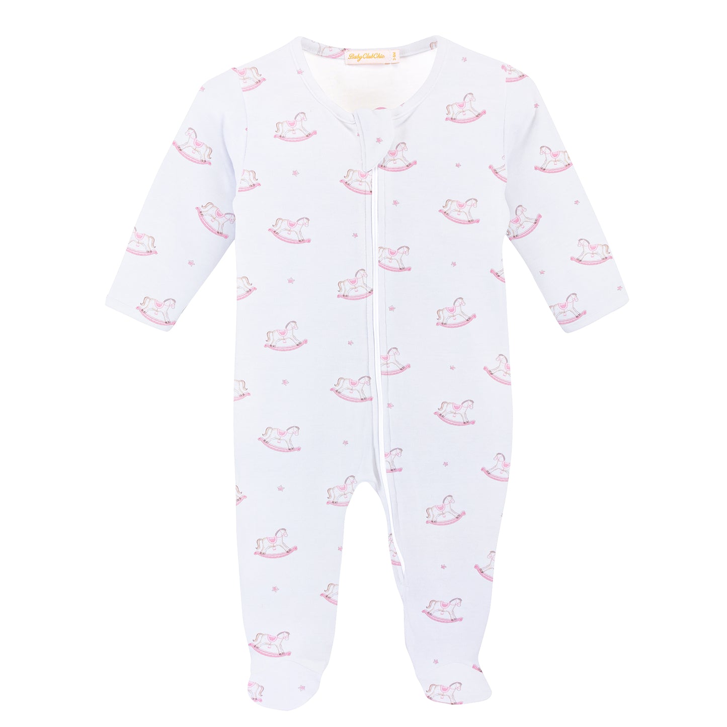 Baby Club Cute Rocking Horse Pink Printed Zipped Footie