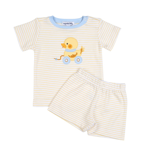 Magnolia Baby Duckie Pulltoy Blue Short Set