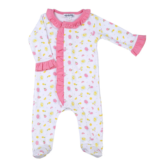 Magnolia Baby Fresh Lemonade Pink Printed Ruffle Front Footie