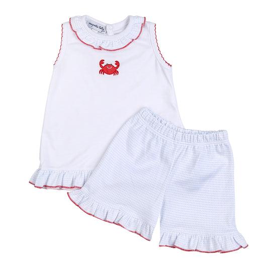 Magnolia Baby Snappy Crabs Red Emb Ruffle Sleeveless Short Set